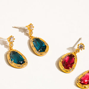 FLANERIE ACCESSORIES | Tria Gold Dressy Earrings | Blue