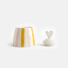 Load image into Gallery viewer, CAROLINE GARDNER | Small Pink Mustard Stripe Heart Jar - LONDØNWORKS
