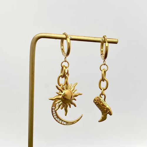 M. QUEENA | Sun Moon Boot Earrings Gold Plated - LONDØNWORKS