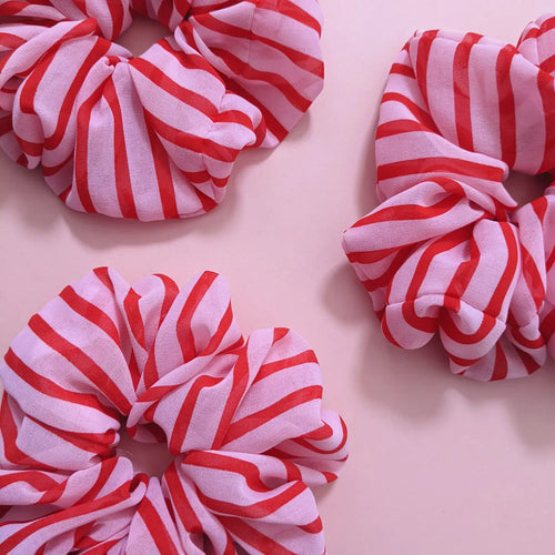 CUSTARD CLOTH | Oversized Scrunchie | Pink and Red Stripe