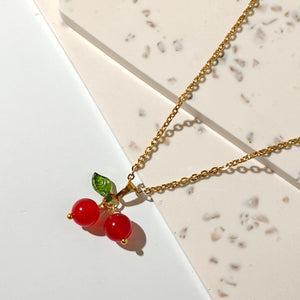 VACHANA | Red Gemstone Cherry Necklace | Gold Plated - LONDØNWORKS
