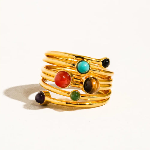 FLANERIE ACCESSORIES | Teigan Multi Colour Stone Ring | Gold