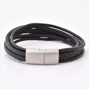 GLEN OGAL GROUP | Multi Layer Leather Bracelet | Black and Silver