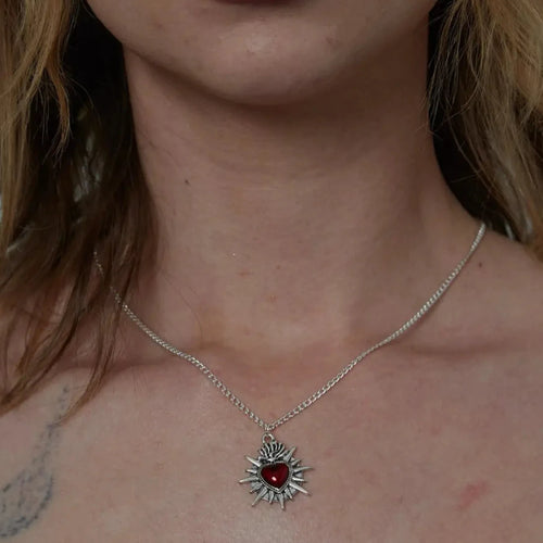 ARTEMIS | Sacred Flaming Red Heart Necklace | Silver