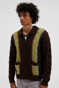 OBEY | Ezra Zip Cardigan | Brown Multi