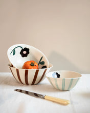 Load image into Gallery viewer, CAROLINE GARDNER | Rust Stripe/Flowers Medium Round Bowl