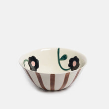 Load image into Gallery viewer, CAROLINE GARDNER | Rust Stripe/Flowers Medium Round Bowl