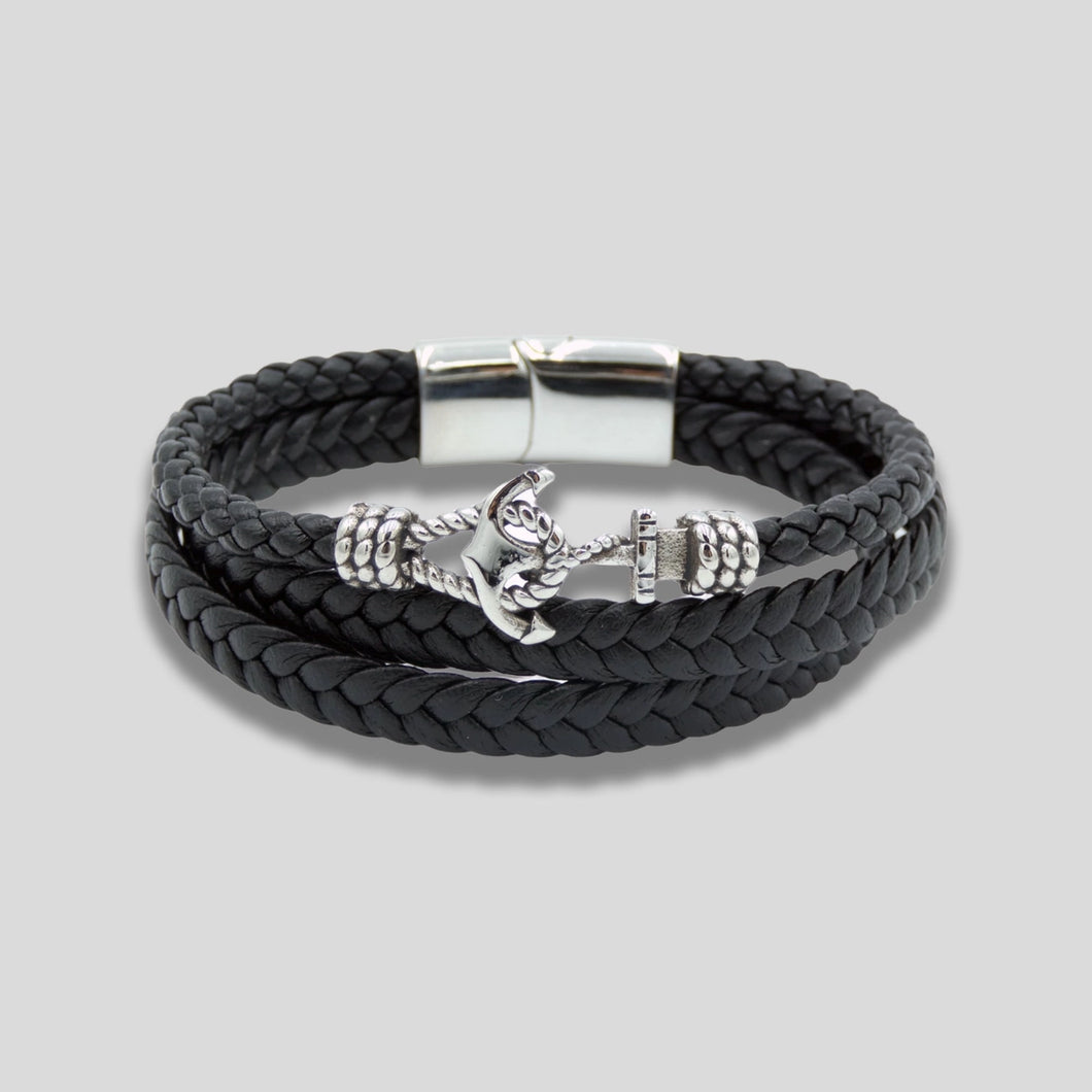 GLEN OGAL GROUP | Anchor & Hook Multi-Layer Leather Bracelet| Black