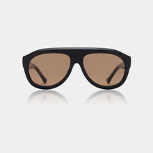 Load image into Gallery viewer, Black sunglasses with brown lenses on a light gray background