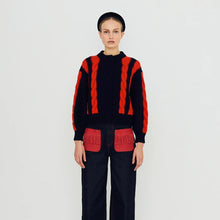 Load image into Gallery viewer, THE TINY BIG SISTER | Cable Round Neck Cardigan | Navy