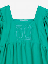 Load image into Gallery viewer, BOBO CHOSES | Couple Fish Embroidery Puff Sleeve Dress | Green