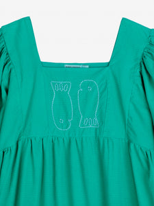 BOBO CHOSES | Couple Fish Embroidery Puff Sleeve Dress | Green