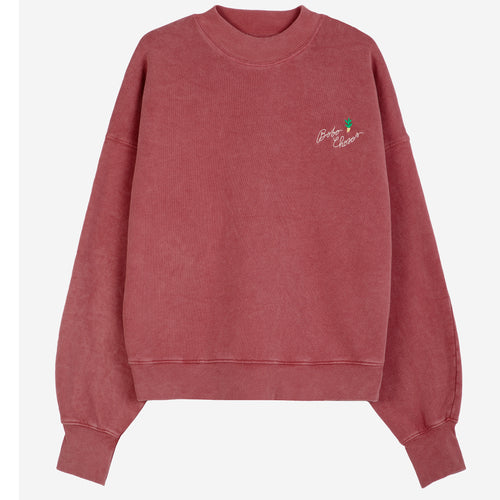 BOBO CHOSES | Embroidery Mock Neck Sweatshirt | Faded Burgundy