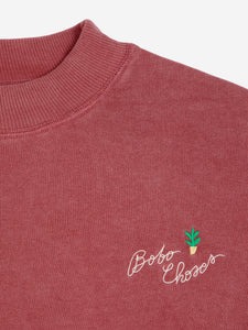 BOBO CHOSES | Embroidery Mock Neck Sweatshirt | Faded Burgundy