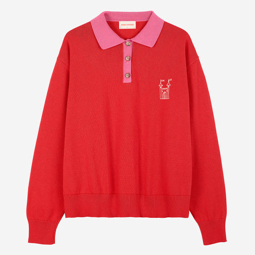 BOBO CHOSES | Colour Block Faraway Castle Polo Jumper | Red