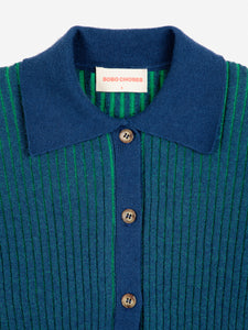 BOBO CHOSES | Bicolour Ribbed Knitted Collar Cardigan | Blue & Green