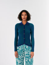 Load image into Gallery viewer, BOBO CHOSES | Bicolour Ribbed Knitted Collar Cardigan | Blue &amp; Green