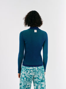 BOBO CHOSES | Bicolour Ribbed Knitted Collar Cardigan | Blue & Green