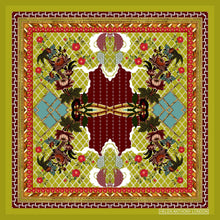 Load image into Gallery viewer, HELEN ANTHONY | Large Silk Foulard Scarf | Pea Green &amp; Red - LONDØNWORKS