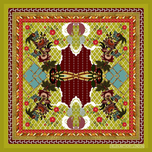 HELEN ANTHONY | Large Silk Foulard Scarf | Pea Green & Red - LONDØNWORKS