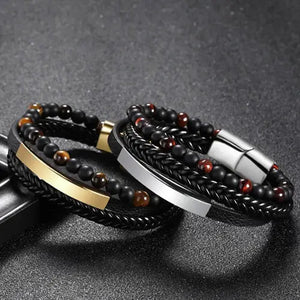 GLEN OGAL GROUP | Multi Layer Leather and Bead Bracelet | Black