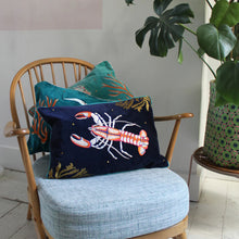 Load image into Gallery viewer, HOUSE OF DISASTER | Lobster Cushion | Navy Velvet