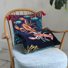 Load image into Gallery viewer, HOUSE OF DISASTER | Lobster Cushion | Navy Velvet