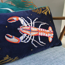 Load image into Gallery viewer, HOUSE OF DISASTER | Lobster Cushion | Navy Velvet