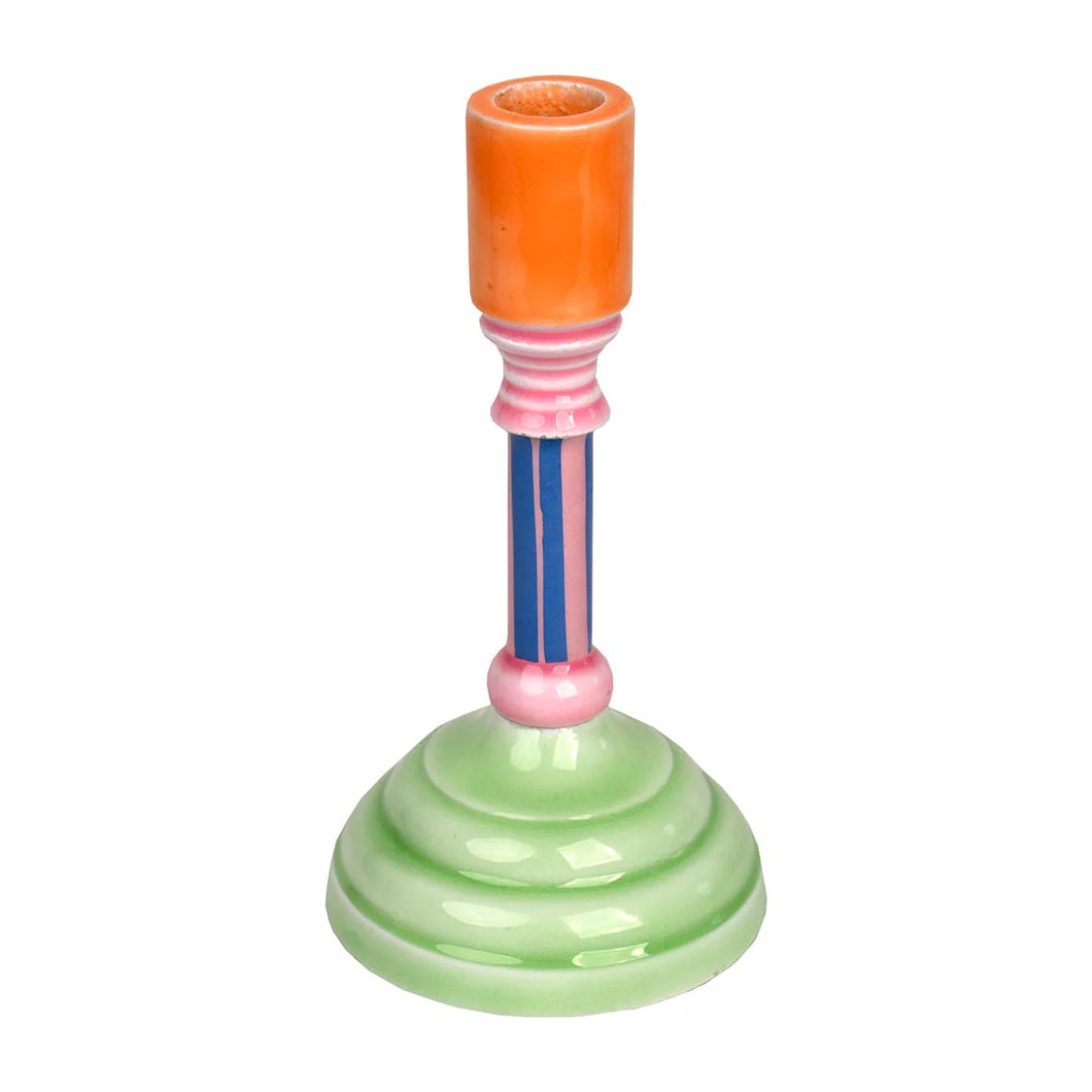TALKING TABLES | Enamel Candle Holder Stripes | Multi Orange Green