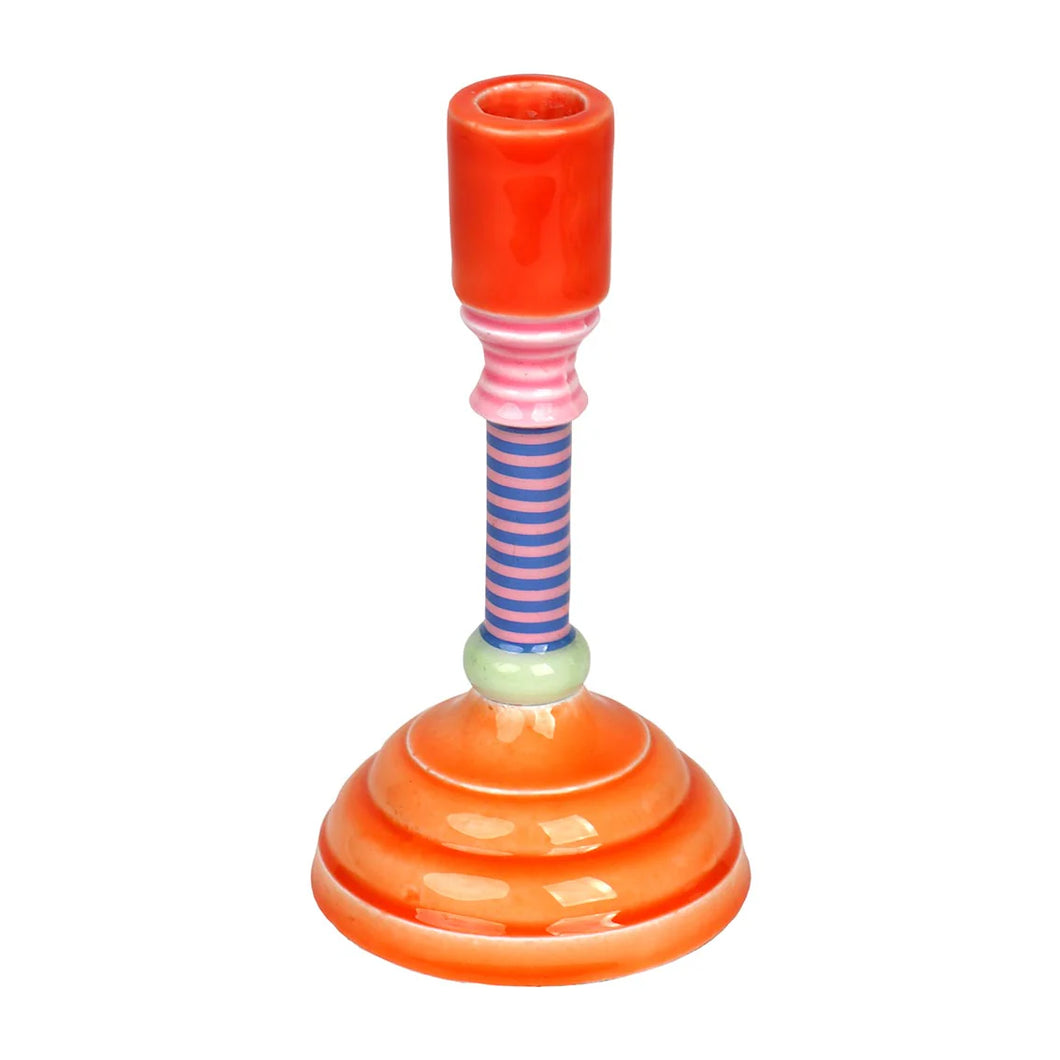TALKING TABLES | Enamel Candle Holder Stripes | Multi Red Pink
