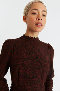 LOUCHE | Everly Freckle Print Midi Dress | Red & Black - LONDØNWORKS