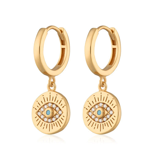 SCREAM PRETTY |  Evil Eye Charm Hoop Earrings | Gold Plated