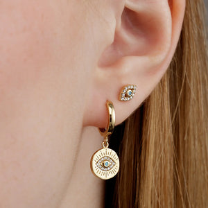 SCREAM PRETTY |  Evil Eye Charm Hoop Earrings | Gold Plated