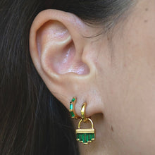 Load image into Gallery viewer, SCREAM PRETTY | Baguette Huggie Earrings With Green Stones | Gold Plated