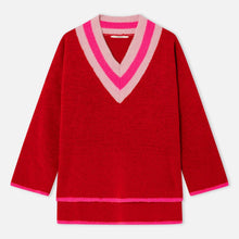 Load image into Gallery viewer, Red sweater with pink trim on a white background