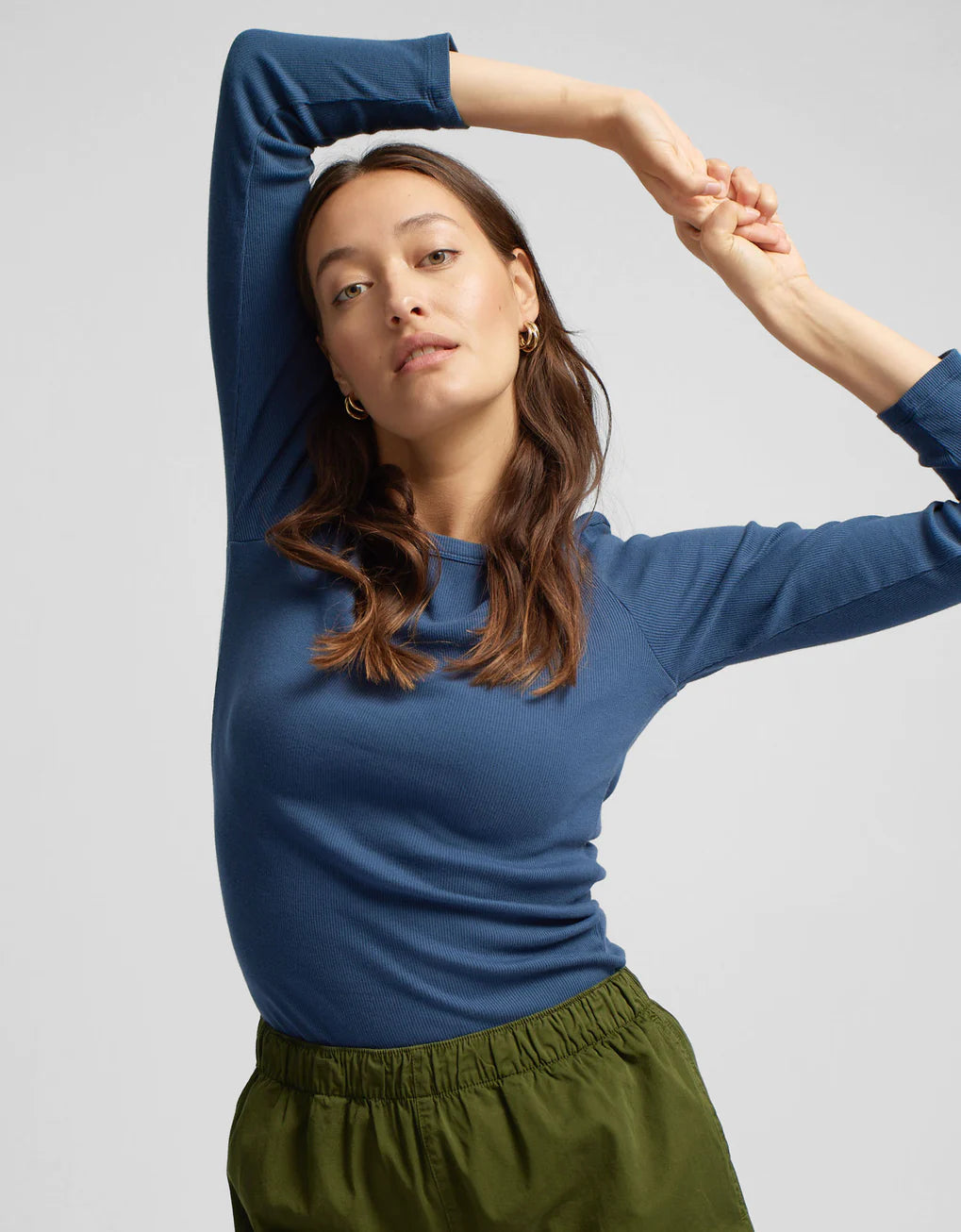 Coreal Women's Ribbed Long Sleeve Shirt - Soft Crewneck Top For Everyday Wear