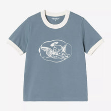 Load image into Gallery viewer, CARHARTT WIP | W' S/S Reminiscing Ringer T-Shirt | Velvet Blue Heavy Stone Wash