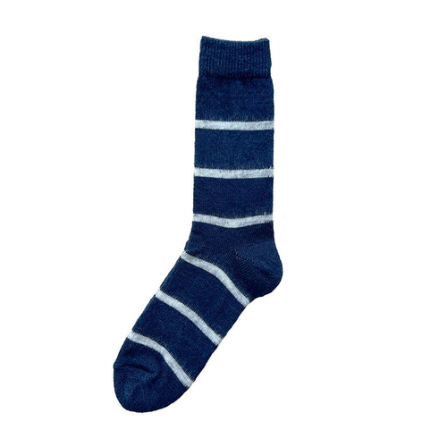 NISHIGUCHI KUTSUSHITA | Oslo Mohair Wool Border Socks | Navy