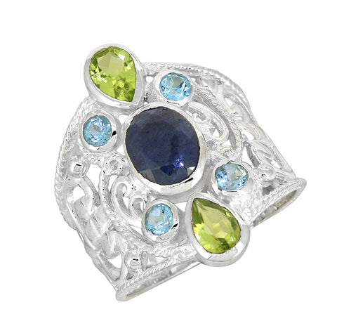 TIRAMISU JEWELLERY | Corundum Sapphire Peridot Statement Ring | Sterling Silver