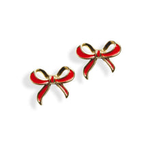Load image into Gallery viewer, BILL SKINNER | Red Bow Stud Earrings | Gold - LONDØNWORKS