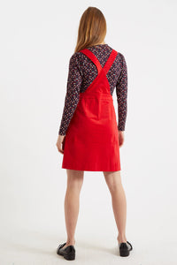 LOUCHE | Sofya Baby Cord Mini Pinafore Dress | Red - LONDØNWORKS