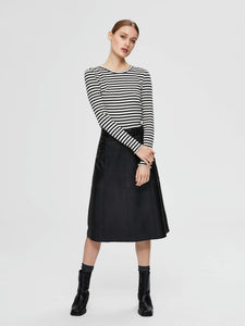 SELECTED FEMME | Striped Long Sleeved Organic Cotton T-Shirt | Black & White - LONDØNWORKS