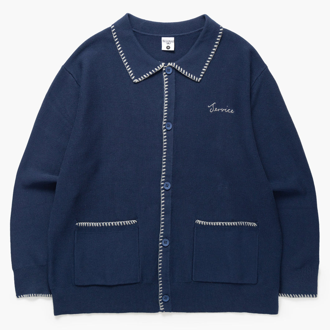 SERVICE WORKS | Blanket Stitch Cardigan | Navy - LONDØNWORKS