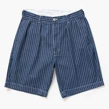 Load image into Gallery viewer, Blue pinstripe shorts on a white background