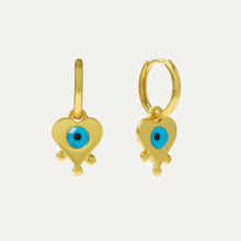 Load image into Gallery viewer, OTTOMAN HANDS | Arabella Evil Eye Heart Huggie Earrings | Gold Plated - LONDØNWORKS