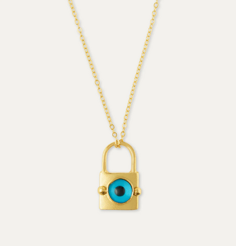 OTTOMAN HANDS | Aleena Evil Eye Lock Pendant Necklace | Gold Plated - LONDØNWORKS
