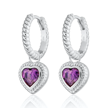 Load image into Gallery viewer, SCREAM PRETTY | Hannah Martin Violet Heart Twisted Charm Hoop Earrings | Sterling Silver - LONDØNWORKS