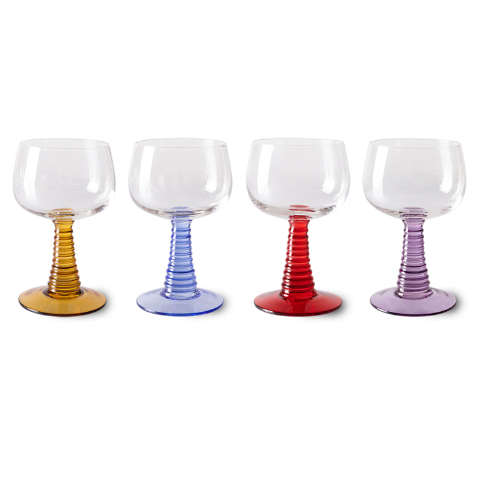 HKLIVING | Swirl Wine Glass High Set Of 4 | Mixed Colours - LONDØNWORKS