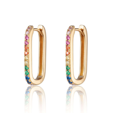 Load image into Gallery viewer, SCREAM PRETTY | Oval Baguette Hoop Earrings with Rainbow Stones | Gold Plated - LONDØNWORKS