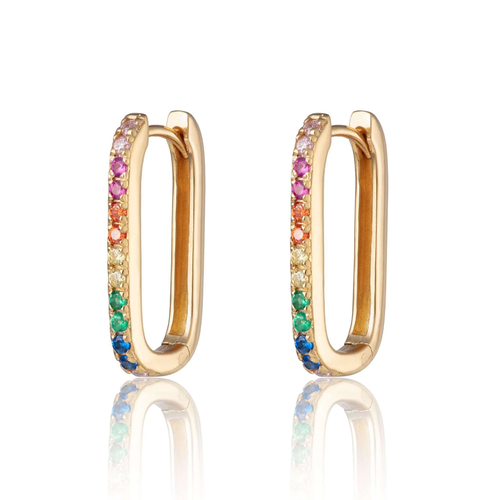 SCREAM PRETTY | Oval Baguette Hoop Earrings with Rainbow Stones | Gold Plated - LONDØNWORKS